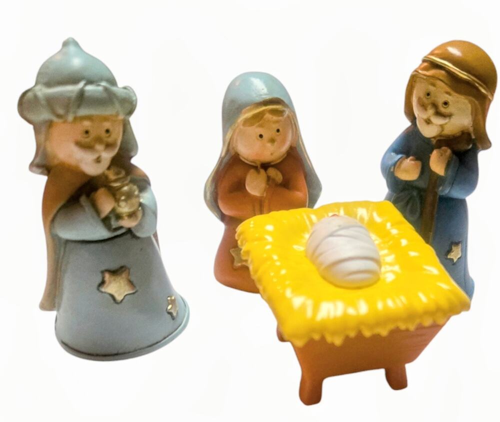 Nativity Set Holy family Children Play Hand Painted Resin Christmas 4 Figures